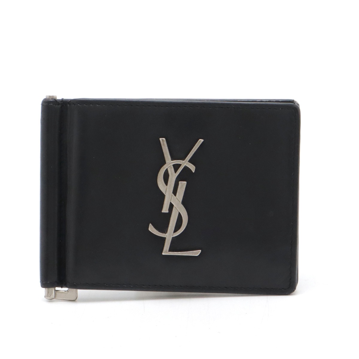 美品✨イヴサンローラン マネークリップ カサンドラ 二つ折り レザー ブラック YSL イブサンローラン カサンドラ 2つ折札入れ 二つ折り財布