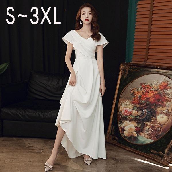 パーティードレス ウェディングドレス 総レース Vネック Aライン 白 ホワイト 上品ワンピース