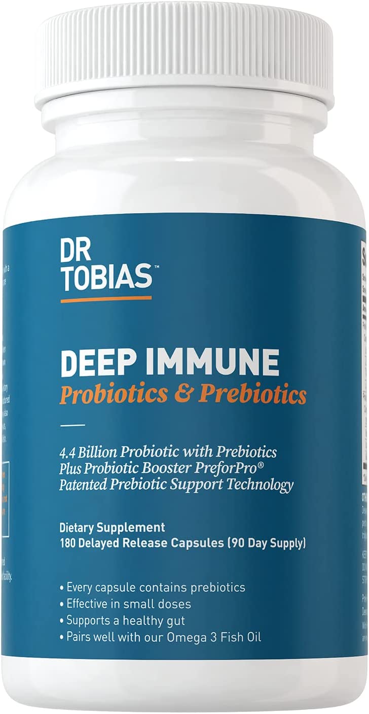 【Dr. Tobias Deep Immune Probiotics & Prebiotics for Women & Men】消化器と腸の健康免疫力の強化と栄養の吸収をサポート180カプセルサポート