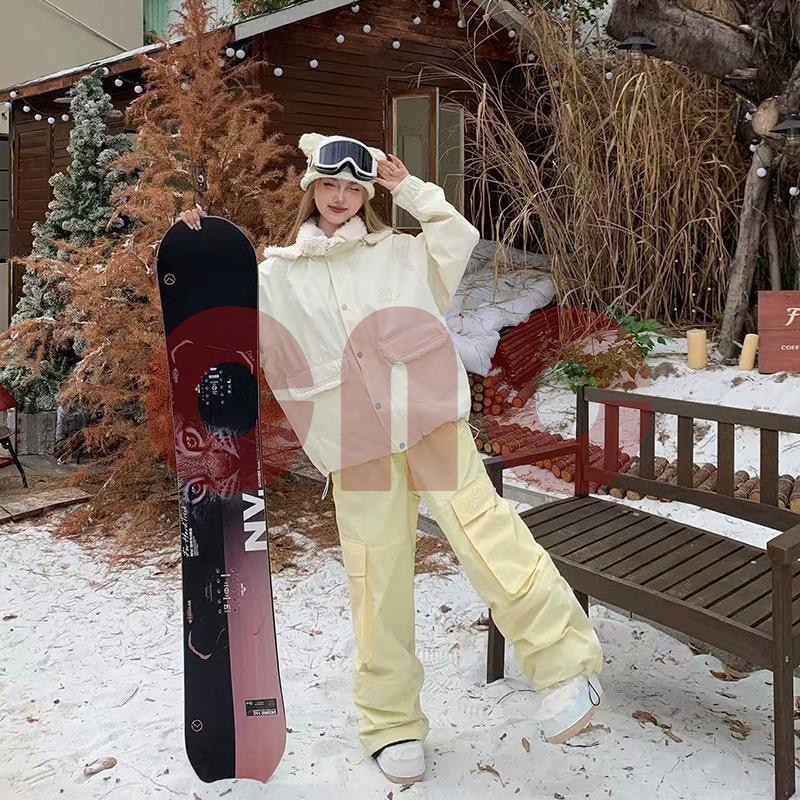 スノーボードウェア 2025 ベージュ イエロー レディース 小熊の耳 スキーウェア スノボウェア ジャケット アウター ロングパンツ 防水 防寒