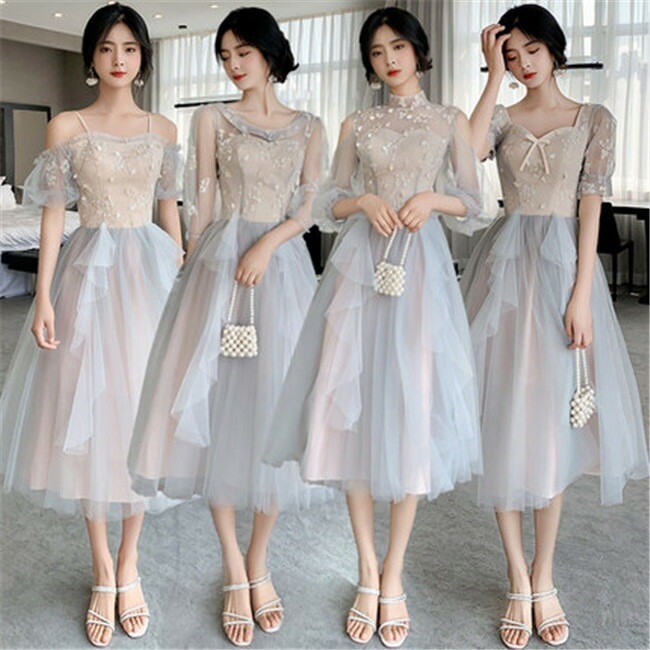 予約　4デザイン グレー ブライズメイドドレス　パーティードレス　ワンピース二次会演出司会結婚式お呼ばれ ロングドレス　マキシ丈　ブライズメイド　ドレス　二次会ドレス　フォーマルドレス