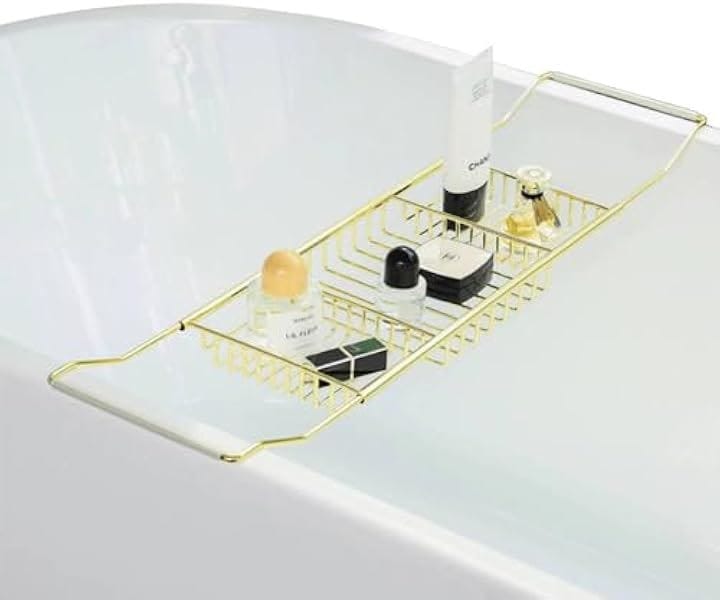 バスタブラック バスタブトレー お風呂テーブル 浴室収納ラック 伸縮式 置き台(ゴールド, 画像参照)