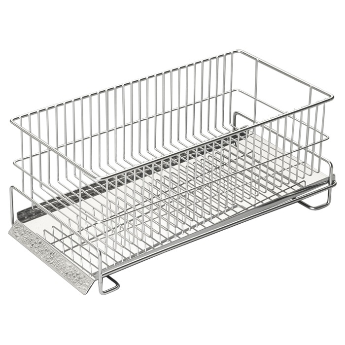 水切りラック スリム 横置き シンク上 ステンレス製 水切りカゴ トレー付き シンプル 衛生的 日本製 キッチン収納 台所収納