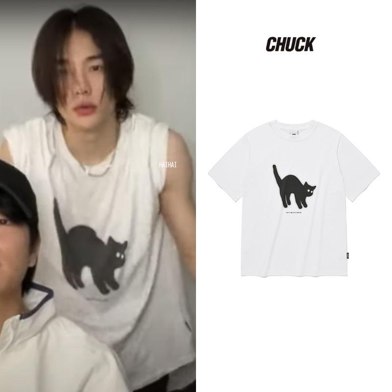 [Stray Kids ヒョンジン着用] Greedy Cat Regular Fit T-Shirt, White