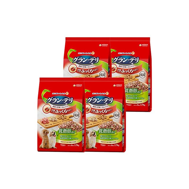 【ケース販売】グランデリ ドッグフード ソフト ふっくら仕立て 低脂肪 鶏ささみビーフ緑黄色野菜小魚チーズ角切りビーフ粒入り 6.8kg(1.7kg4個) 国産 ユニチャーム