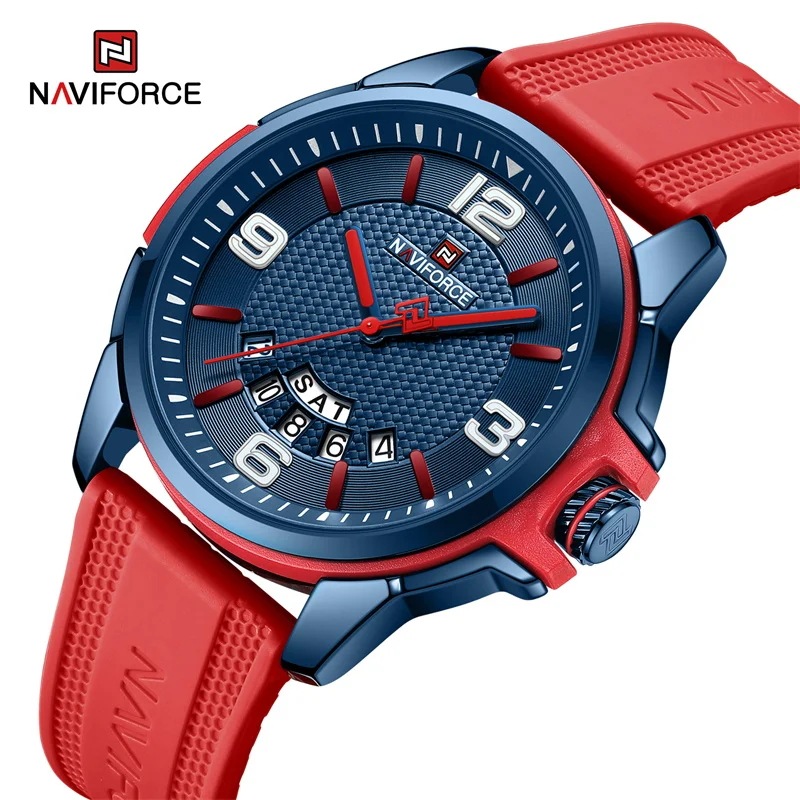 Naviforce-メンズ防水発光クォーツ時計 シリコンストラップ 男性用ビジネスリストバンド オリジナルファッ