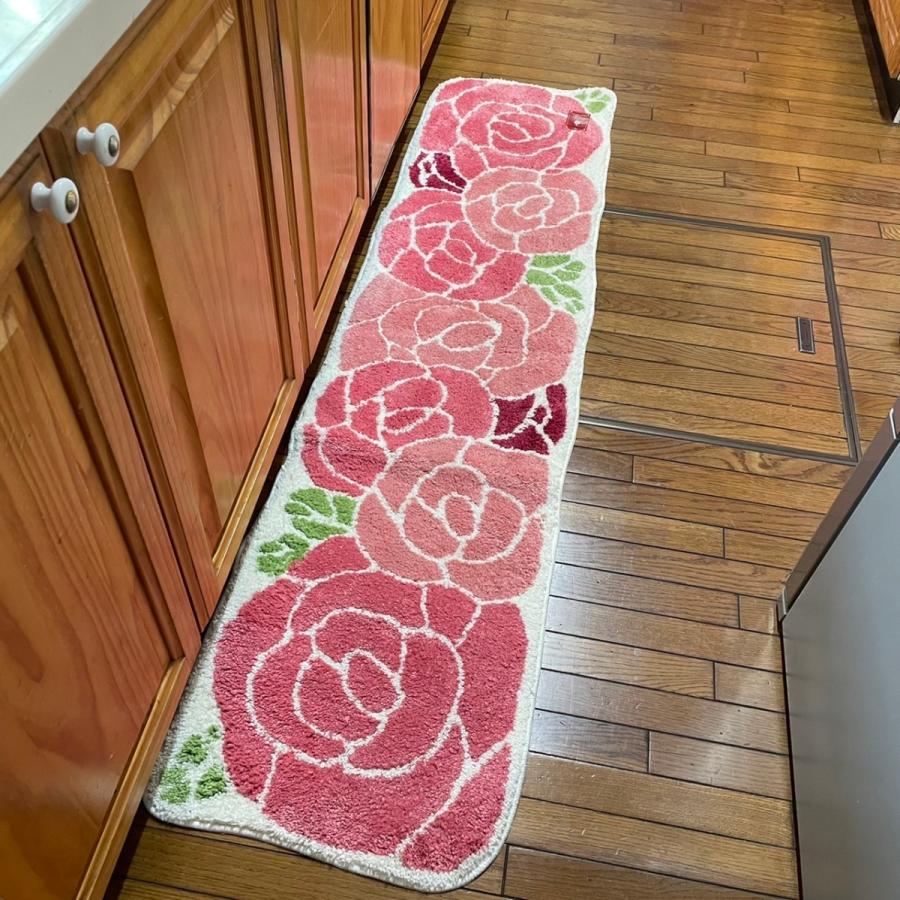 キッチンマット 180 おしゃれ ロ ングマット ダイカットローズ ピ ンク 薔薇 45×180cm かわいい 5,422円