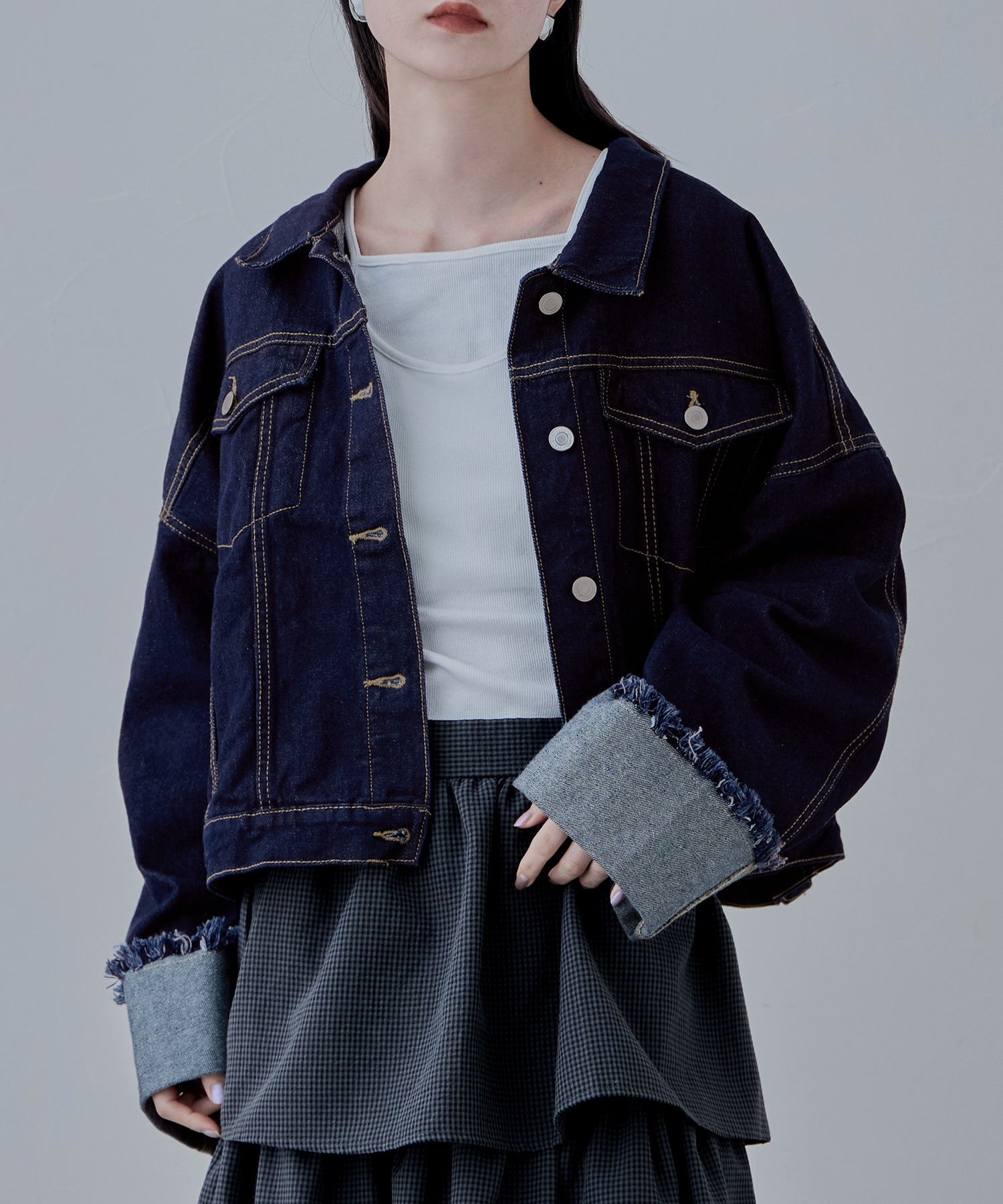 ワイドスリーブデニムジャケット アウター ジャケット Gジャン デニム ジーンズ インディゴ ワンウォッシュ 長袖 クロップド丈 ショート丈 短丈 ジージャン ブラックデニム デニムジャケット 綿 5,392円