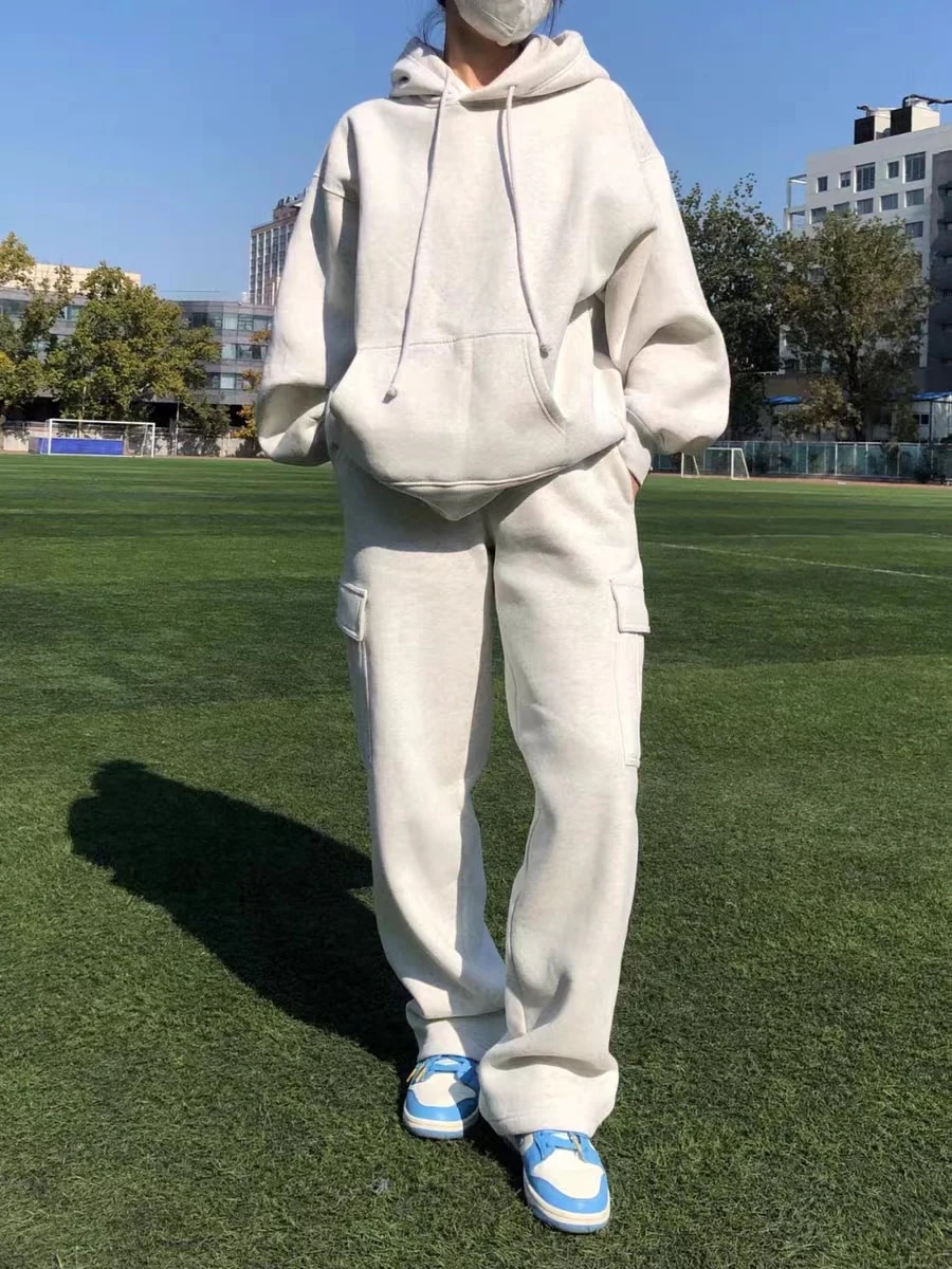 秋冬 新作 2点セット選べる2タイプ 厚手 裹起毛 長袖フード付きトパーカーレーナーロングパンツレディースかわいい きれいめ サイズ 大人可愛いゆったりファッション系コーデ衣装丈上下シルエットブル