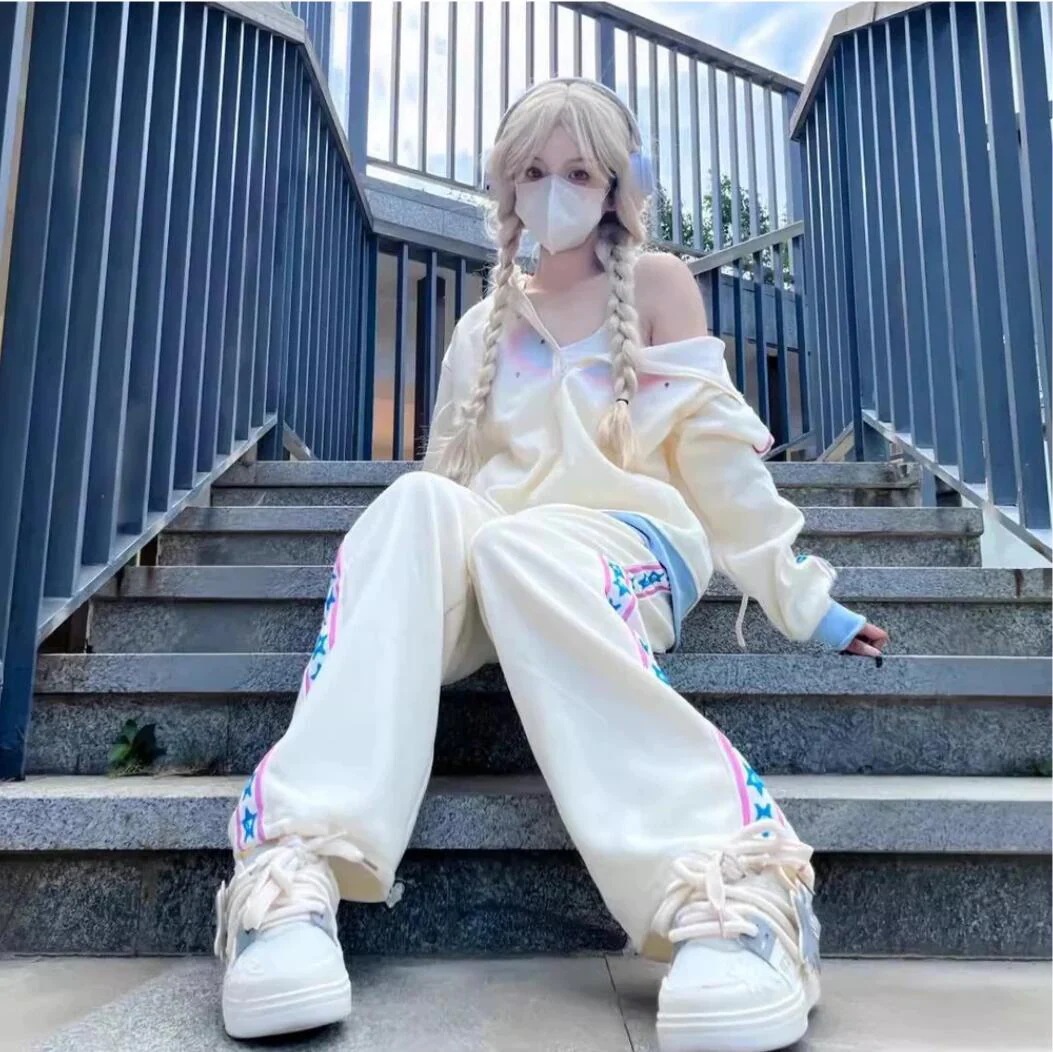 【3日で出荷】ガーリーなジャージセット サイドライン 配色 ジップパーカー ロングパンツ セットアップ トラックジャケット 上下セット フード付き ゆったり カジュアル ショート丈 スポーツミックス