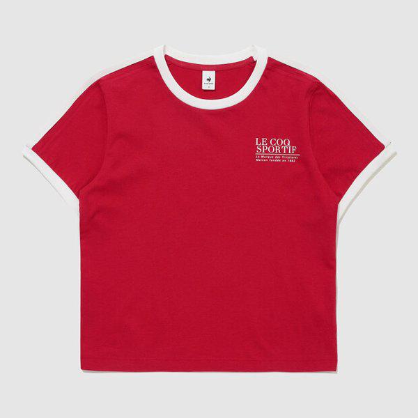 女性サンデークロップ半袖Tシャツ (QR122LRS33_DRD)