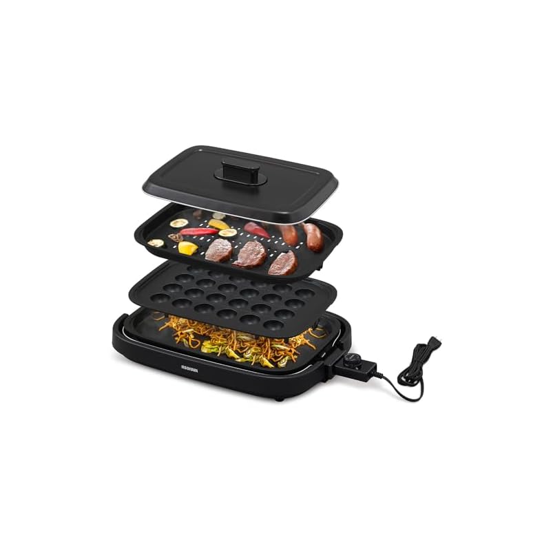 【即納】アイリスオーヤマ ホットプレート ブラック 網焼き風ホットプレート 3枚焼き シンプル 焼肉 たこ焼き IHA-A30-B 9,713円