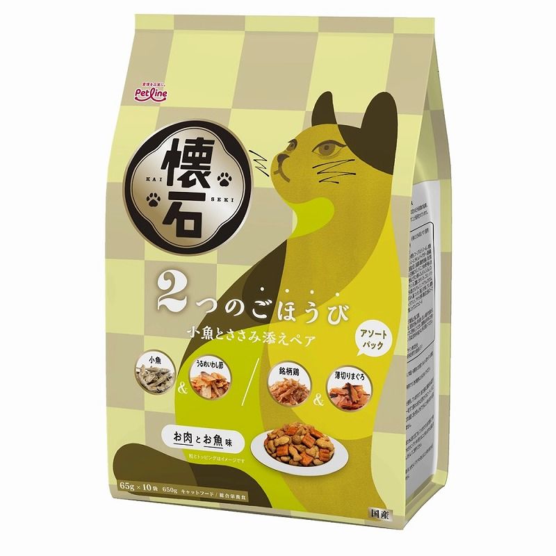 （まとめ買い）ペットライン 懐石 2つのごほうび 小魚とささみ添えペア 650g 猫用フード [x5]