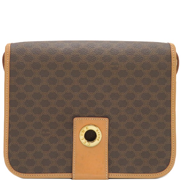 セリーヌ CELINE ショルダーバッグ マカダム PVC レザー ブラウン ゴールド金具 茶 【中古】