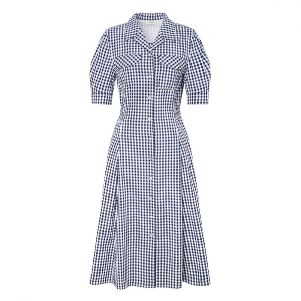 [ヘッジズレディース] 25SS ネイビーチェックシャツ型ワンピース HSDR5BS19N2