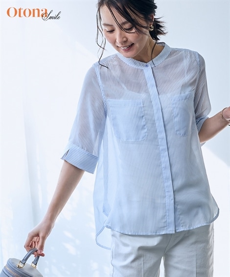 シャツブラウス ストライプ柄シアーシャツ OtonaSMILE