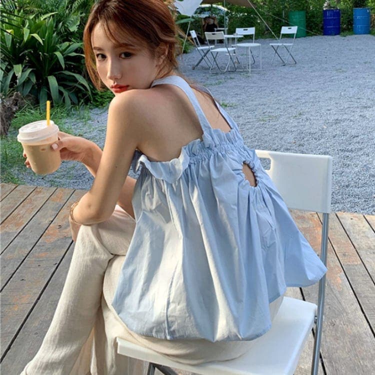 3色 トップス レディース ホルターネック l バックシャン 背中開き ギャザー フリル 襟なし フレア ふんわり チューブトップ 華やか セクシー かわいい 大人可愛い カジュアル ガーリ 4,848円