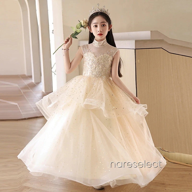【2025新作】女の子用フォーマルドレス ピアノ発表会・ファッションショー用 ふわふわパフスカート 司会者向けイブニングドレス（春のパーティーウェア）