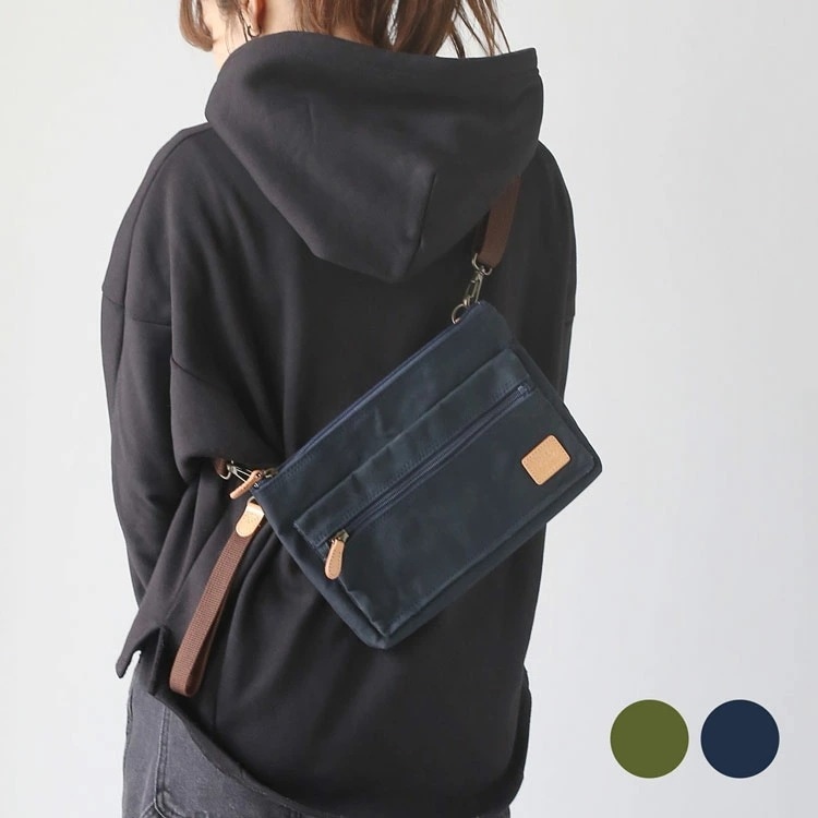 Pistache ピスタッシュ 帆布 キャンバス 生地 2WAY バッグ クラッチ サコッシュ ショルダー 日本製 撥水 パラフィン加工 アーミーダック 牛革 本革 革 母の日 ギフト プレゼント 4