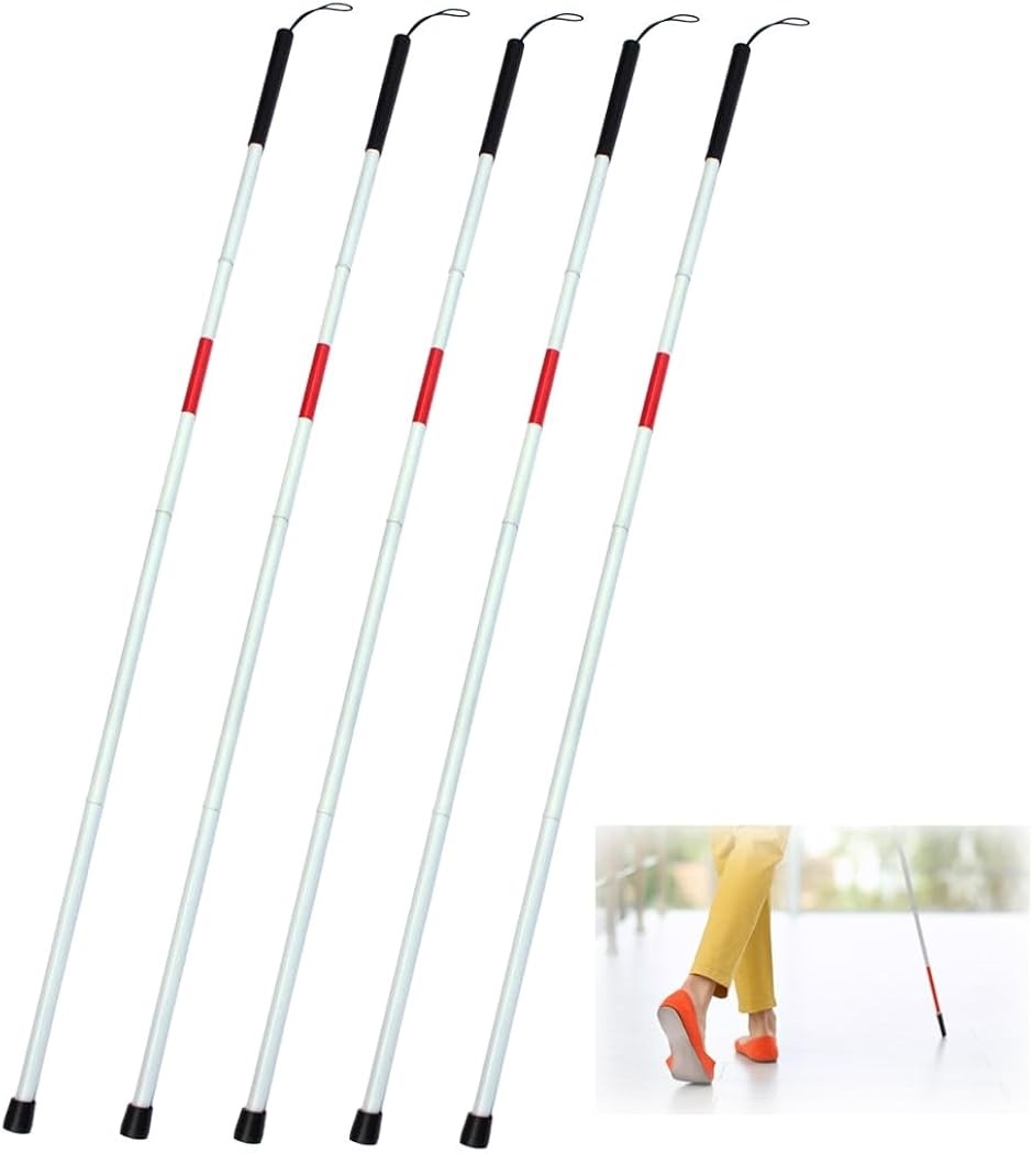 スタートサイド 白杖 軽量 折りたたみ 盲人用 ロング杖 (白ホワイト5本)