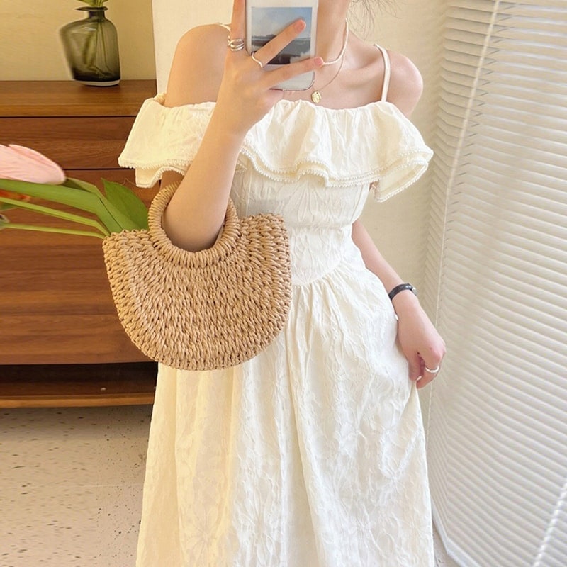 フリル着痩せキャミソールワンピース