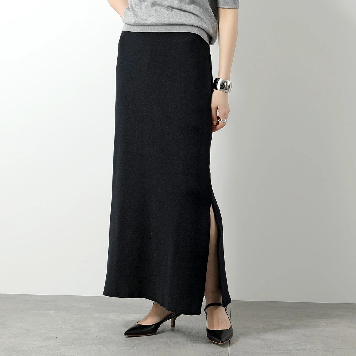 JOHN SMEDLEY ジョンスメドレー ニットスカート NUALA ヌアラ レディース シーアイランドコットン リブ ロング タイト スリット BLACK