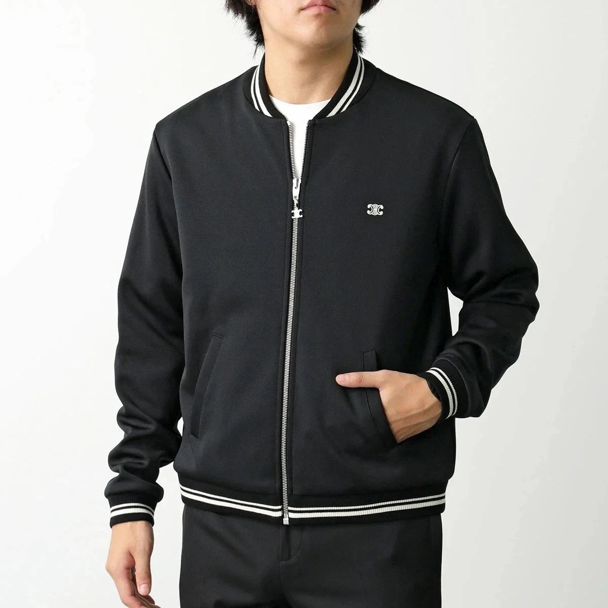 CELINE セリーヌ ブルゾン 2Y04H121O.BZZ8 メンズ トリオンフ刺繍 ジップアップ ジャケット ジャージー テディジャケット