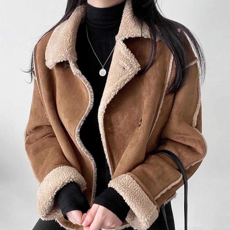 韓国のとのレトロな怠惰なスタイルのスーツの襟のブレストルーズで多用途なスエード長袖ショートジャケット