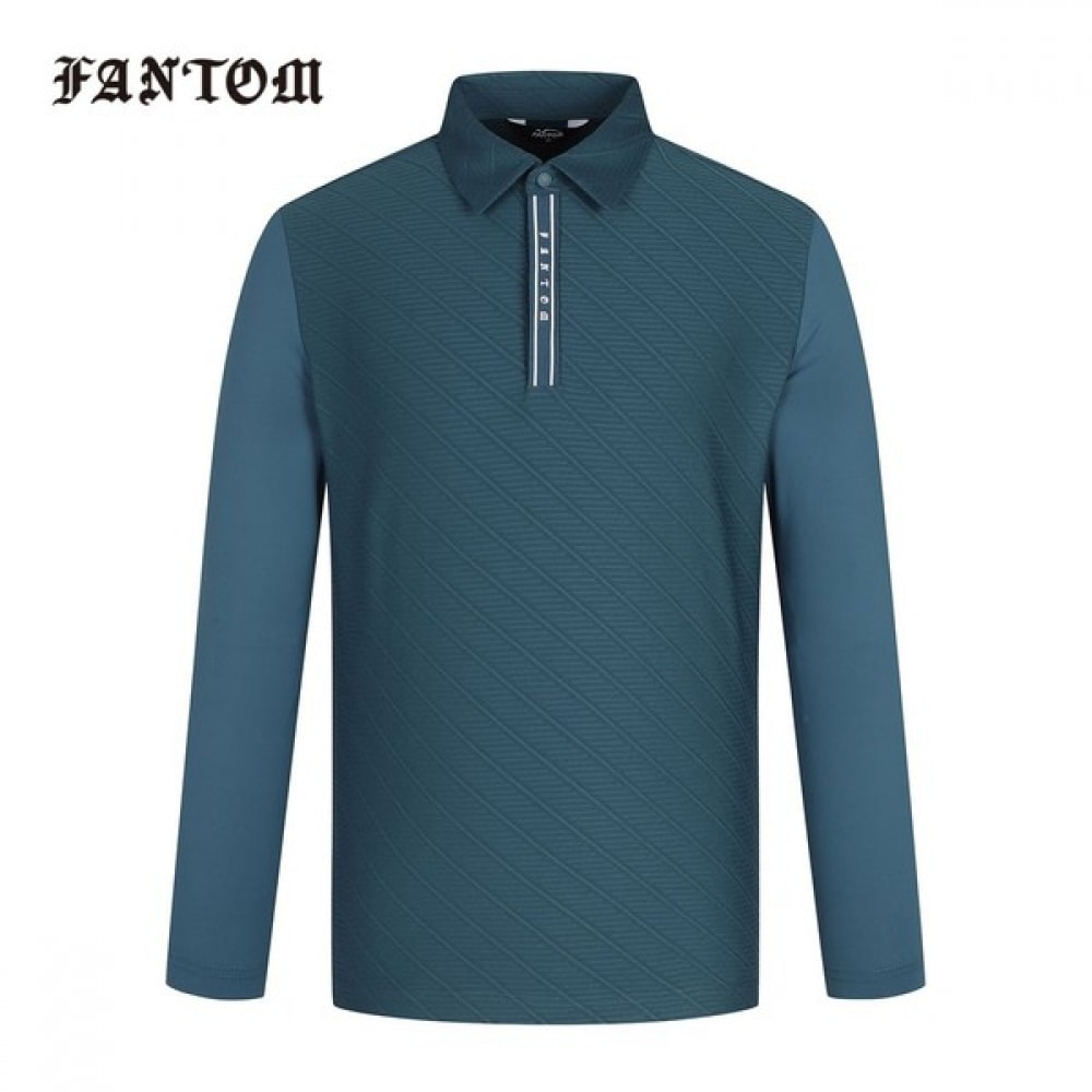 [Phantom] メンズ斜めジャカードスリーブクールカラー長袖Tシャツ