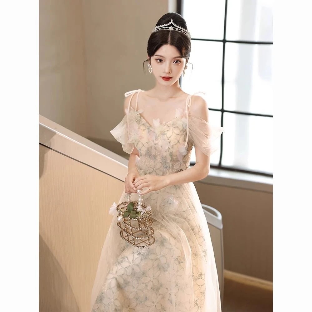 ロングドレ パーティードレス パーティドレス 二次会 ドレス ワンピース 結婚式 パーティードレス 優しい風蝶クラッシュフラワーガウンエレガントガウンワンピース