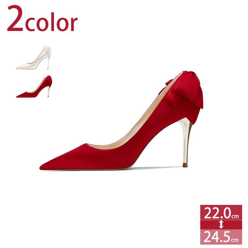 500円OFFクーポン 結婚式 パンプス サテンパンプス ハイヒール 8cmヒール ポインテッドトゥ リボン付き 美脚 パーティー お呼ばれ 女子会 二次会 ピンヒール キラキラ ストラップ パンプス