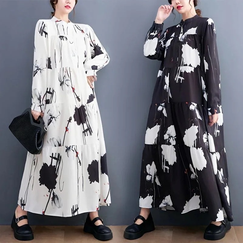 「ファットガール」 柄ワンピース 春 ロングワンピース ドッキング 大きいサイズ レディースロングワンピース シャツワンピース 体型カバー 日焼け止め オールインワン メガ割30%までに制限