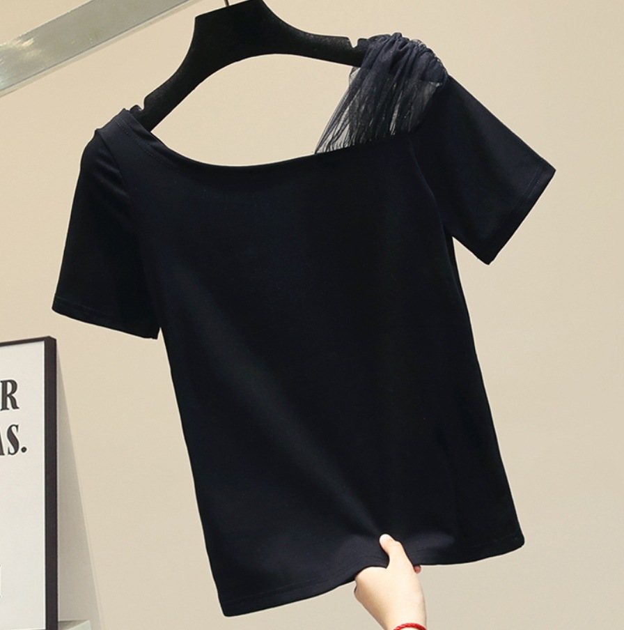 トップス デート モテアイテム カットソー 半袖 レース チュール 可愛い きれいめ 上品 おしゃれ かっこいい 可愛い ラブリー キュート ガーリー クール モード系 セクシー エレガント