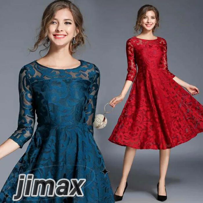 パーティードレス ミモレ丈 結婚式 お呼ばれ パーティードレス ミモレ丈 ワンピース 結婚式 二次会 ゲストドレ ワンピース 袖あり 透け感レース 大人の魅力 パーティードレス 卒入式 同窓会 服装