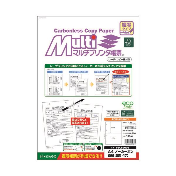 (まとめ) ヒサゴ マルチプリンタ帳票ノーカーボン2面4穴100P (×5セット)