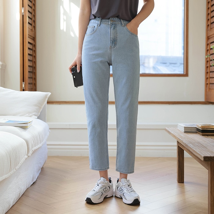 [韓国ファッション] バンディングクロップドデニムパンツ 5,083円