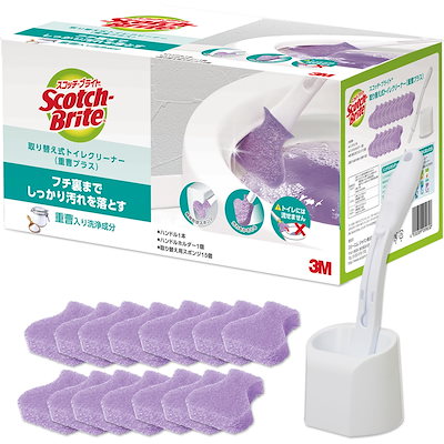 他サイト： 3M トイレ掃除 トイレブラシ 重曹入り 使い捨て スポンジ 洗剤付 本体 取替15個 スコッチブライトの商品画像