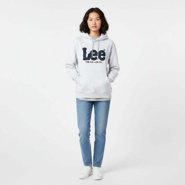 ビッグトゥイッチデニムアップリケフーディー Tシャツ ライトグレー