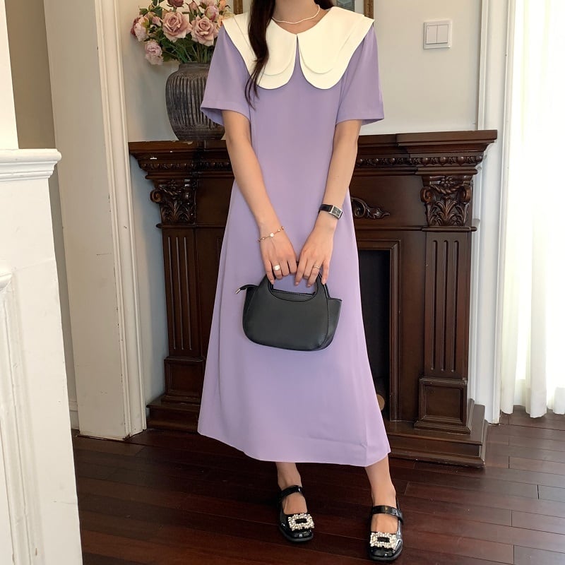 4color レディース ワンピース ミモレ丈ワンピース ミモレ丈 膝下 袖あり 半袖