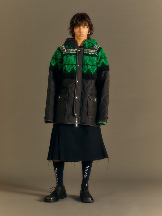 ADSB ANDERSSON BELL for MEN UNISEX NORDIC KNIT PATCH QUILTED PARKA awa555u(BLACK) 限定版 韓国の人気ファッショ