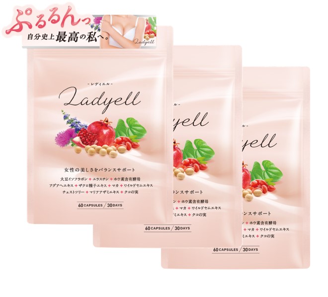 【3袋セット】イソフラボン エスラチン ワイルドヤムエキス アグアへエキス ザクロ種子エキス ビタミン マカ チェストリー抽出物 女性のための3大成分配合 日本製 30日分 LADYELL