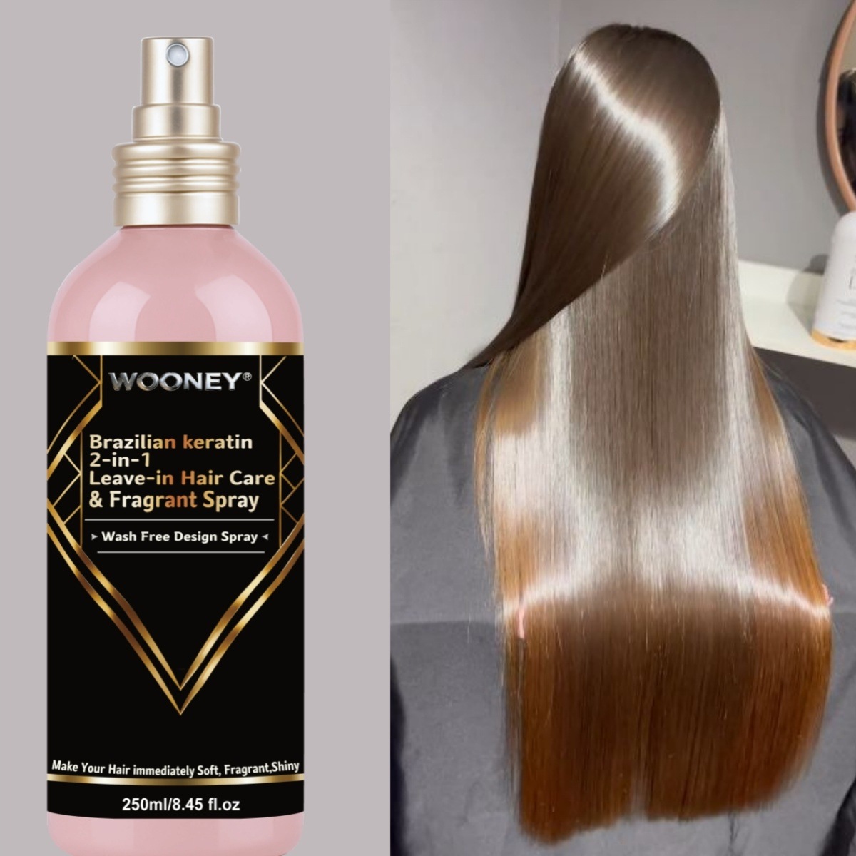【250ml】ブラジリアンケラチン 2-in-1 リブインヘア＆フレグランススプレーリンス不要デザインで即効性のある柔らかさ香り輝きを実現耐熱性滑らかさヘアリズコントロールを提供大容量ヘアケアソリュー