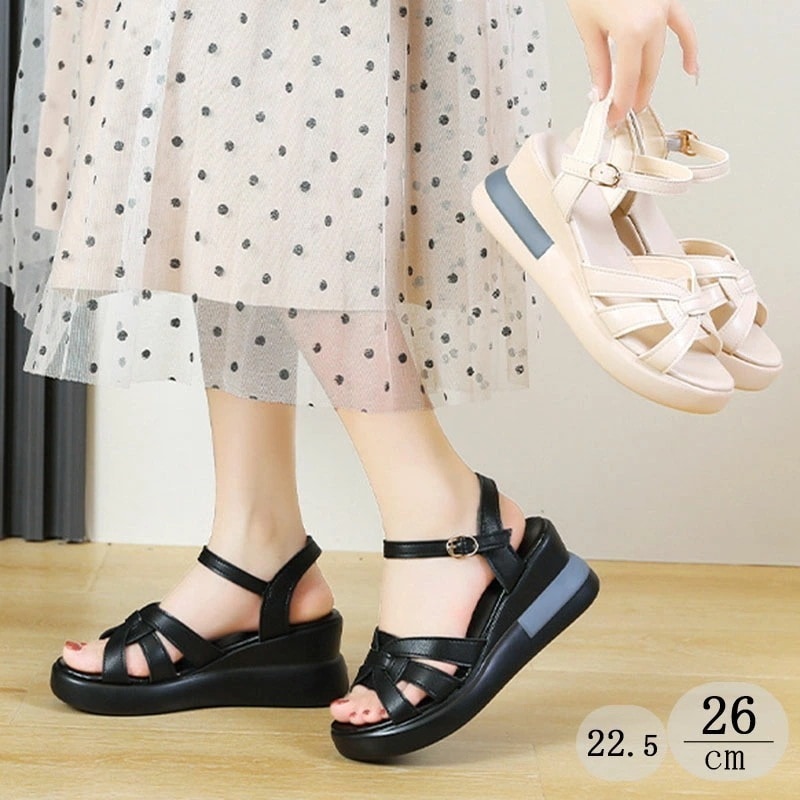 サンダル レディース 厚底 ウェッジソール 歩きやすい 滑りにくい カジュアル 疲れない靴 痛くないサンダル レディース 夏ファッション 歩きやすい 素足 厚底 大きいサイズ ブラック 黒 ベージュ
