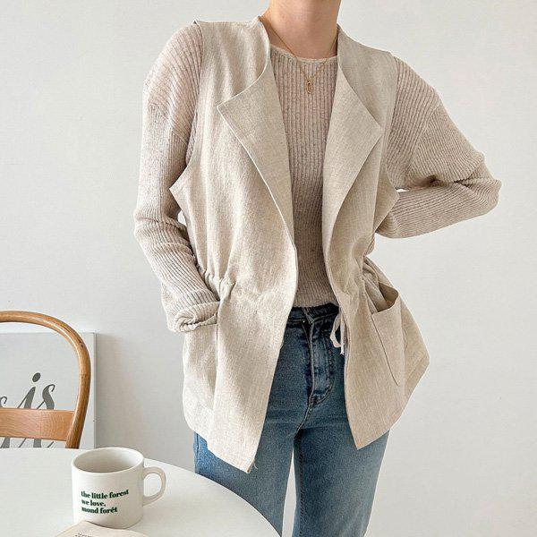 Hスタイル(TK)リネンショートベスト 夏 女性 麻 リネンベスト チョッキ ジャケット ブルゾン アウター ジャンパー