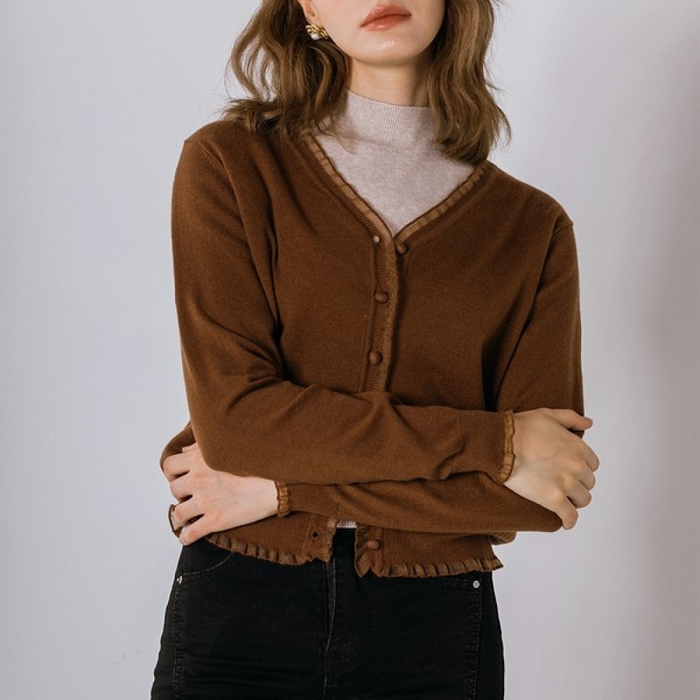 [マックスカルティジオ] フリルラインVネックショートカーディガン