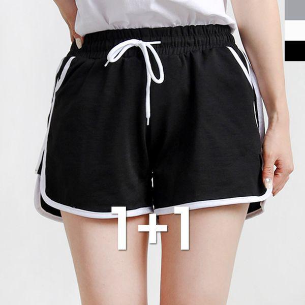 1+1 女性 カジュアル バンディング スパンデックス ツーライン 3分丈 ショートパンツ DJW PTH SGAAM302_P385977741