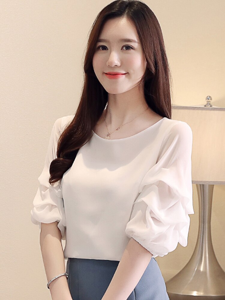 カットソー レディース 5分袖 ラウンドネック シフォン 上品 かわいい 大人可愛い きれいめ シンプル カジュアル 無地 春 夏 秋 ママ デート お出かけ ホワイト イエロー ネイビー トップス