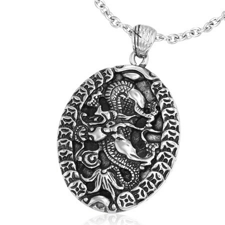 ゴーストドラゴンステンレスペンダントトップ 竜 龍 サージカルステンレス316L ネックレス パーツ 首飾り アクセサリー 男性 女性 プレゼント 楕円形 丸型 かっこいい stt00-00-0560