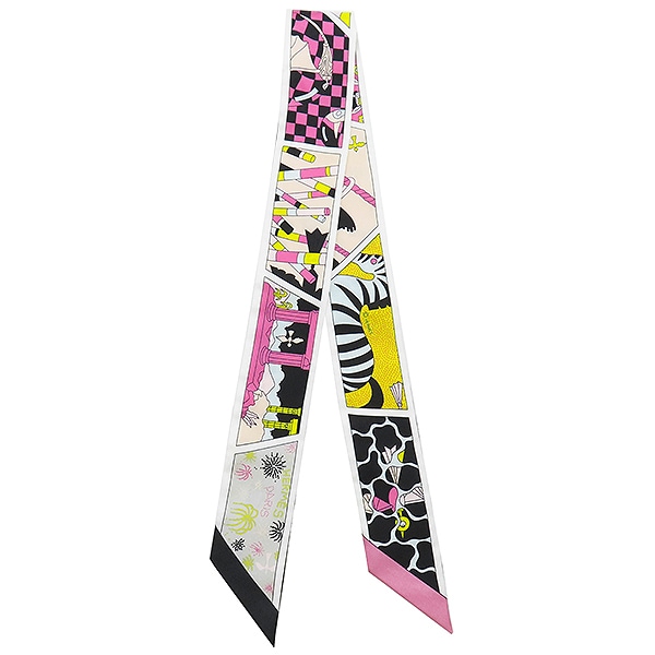 エルメス HERMES スカーフ ツイリー シルク ブラック×ローズ×ジョーヌ 新品 未使用【FACTORY SUITE/ファクトリー スーツ】 【箱】【中古】 20,188円