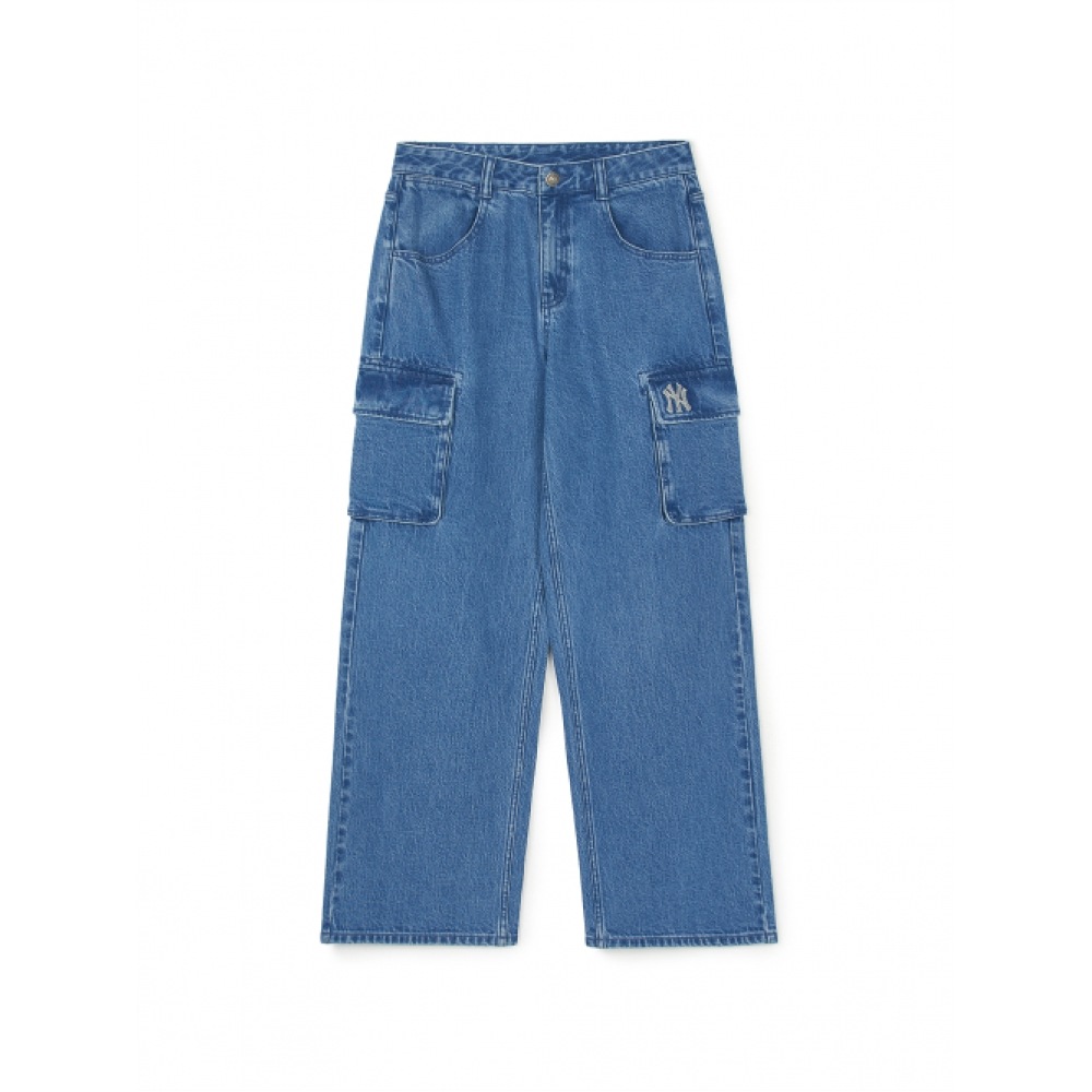 MLB 女性用ベーシックスモールロゴカーゴワイドデニムパンツ NY (インディゴ) 20,904円